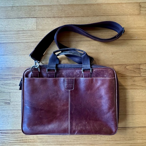 Boconi Slim Zipster Laptop Briefcase in Brown - Picture 3 of 13